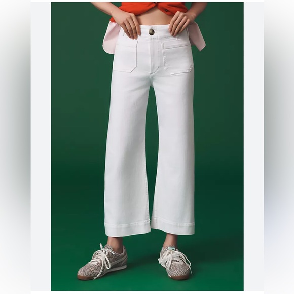 NWT Maeve By Anthropology The Colette Crop Wide-Leg White Jeans - Picture 2 of 13